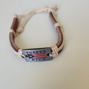 Puerto Rico Leather and Cord Bracelet - Brown & Cream